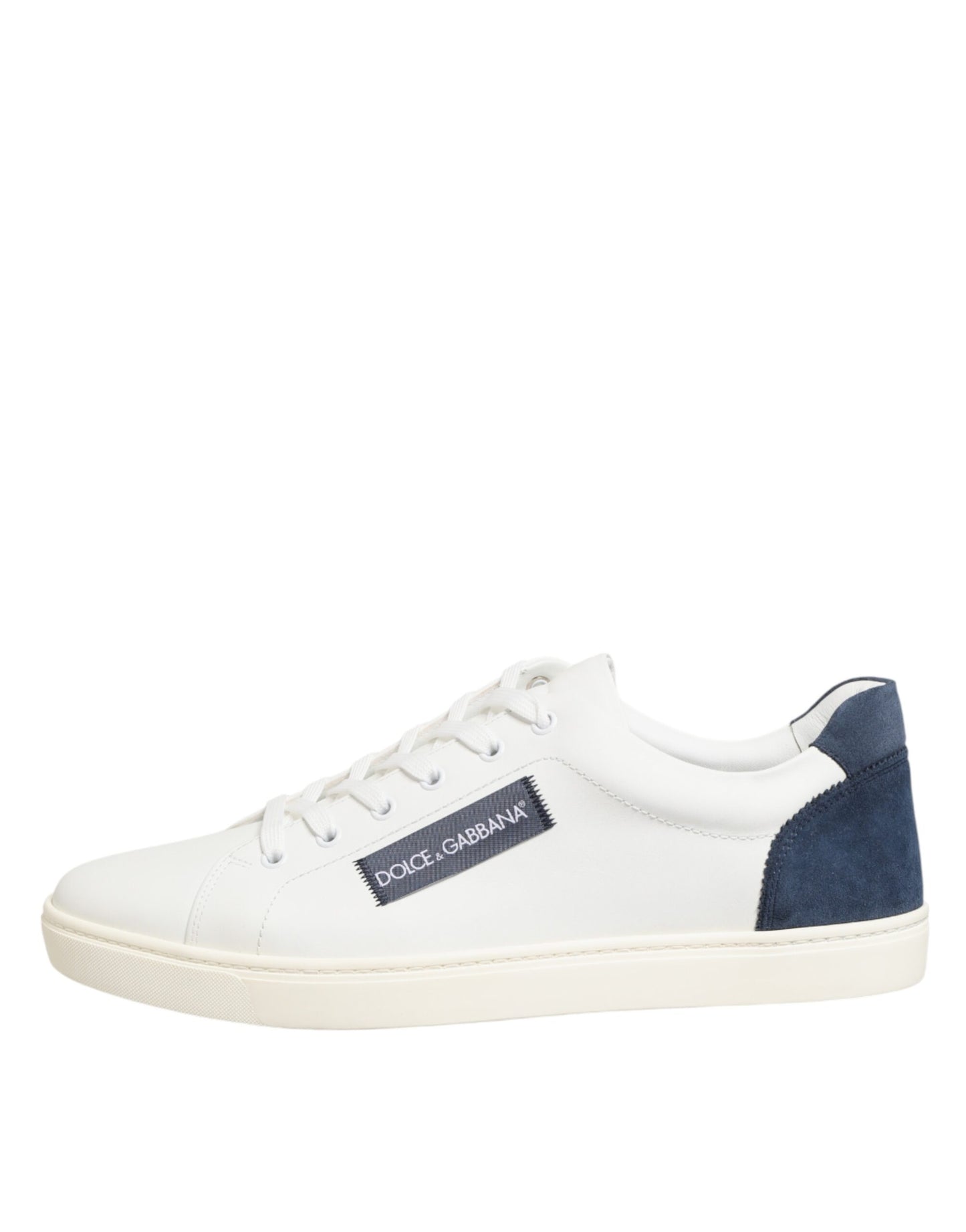 Dolce & Gabbana White Blue Leather Logo Patch Sneakers