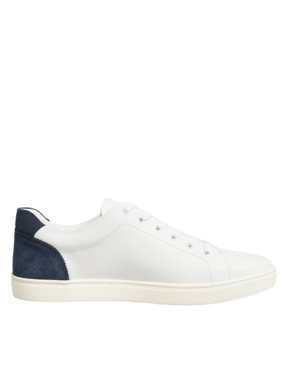 Dolce & Gabbana White Blue Leather Logo Patch Sneakers