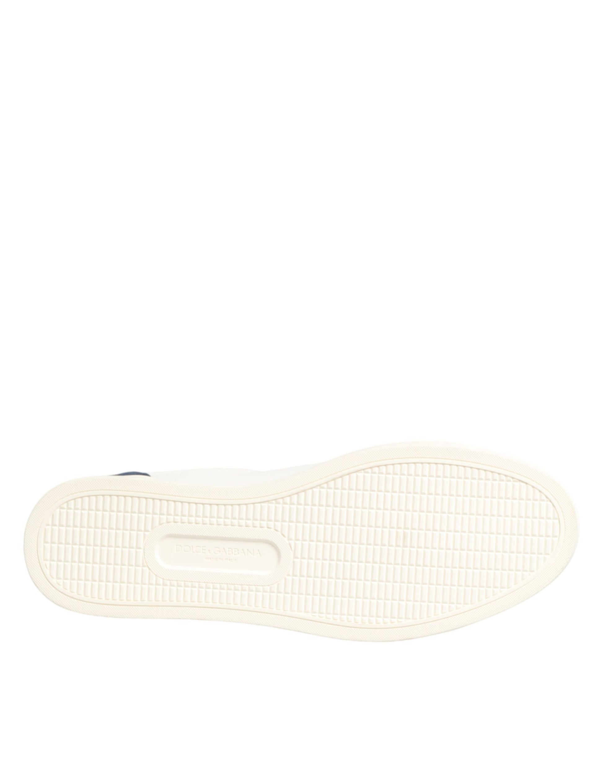 Dolce & Gabbana White Blue Leather Logo Patch Sneakers