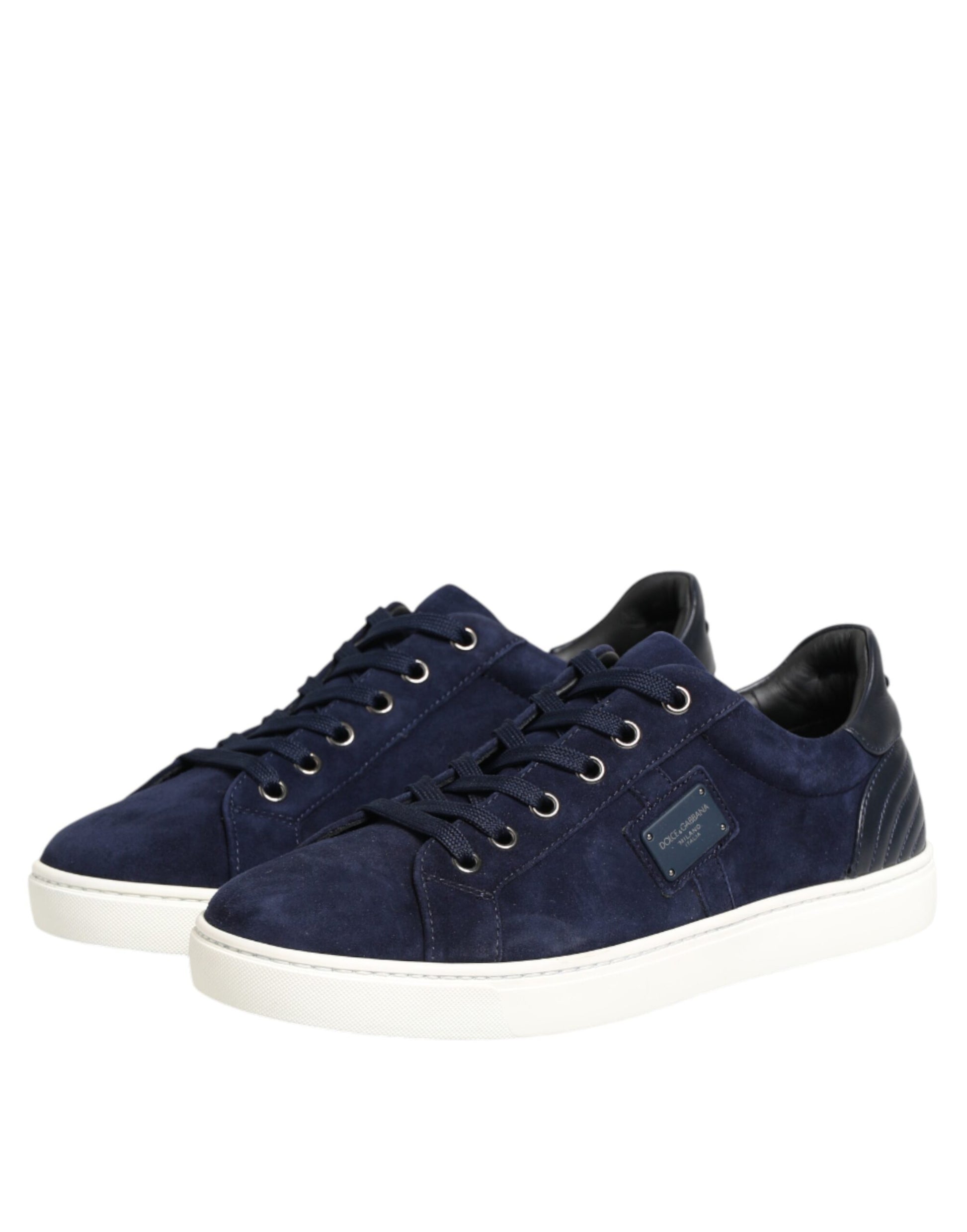 Dolce & Gabbana Blue Leather Suede Low Top Sneakers