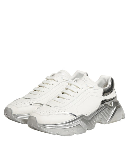 Dolce & Gabbana White Silver Daymaster Low Top Sneakers Shoes