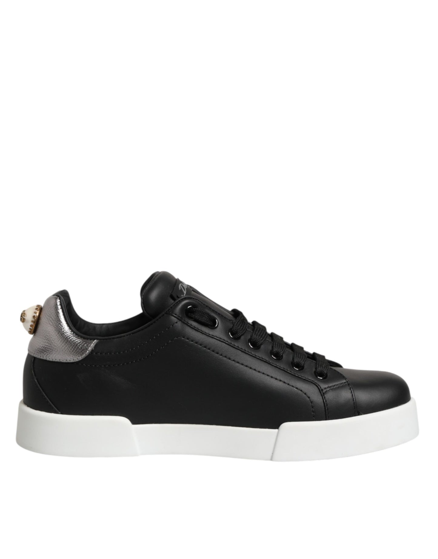 Dolce & Gabbana Black Leather Heart Embellished Sneakers