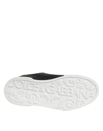 Dolce & Gabbana Black Leather Heart Embellished Sneakers