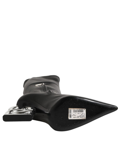 Dolce & Gabbana Black Leather DG Logo Knee High Boots Shoes