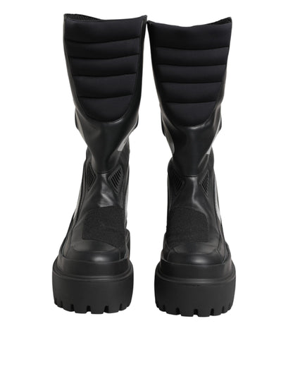 Dolce & Gabbana Black Leather Mid Calf Biker Boots