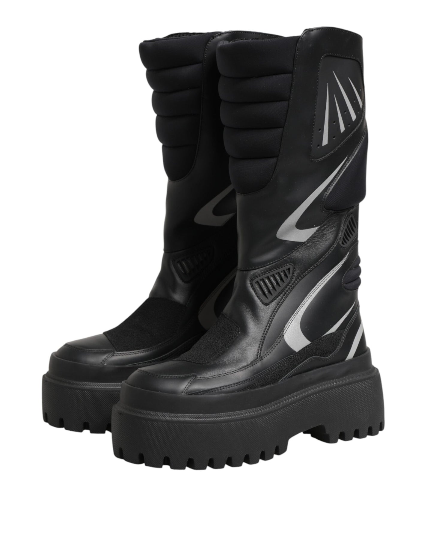 Dolce & Gabbana Black Leather Mid Calf Biker Boots