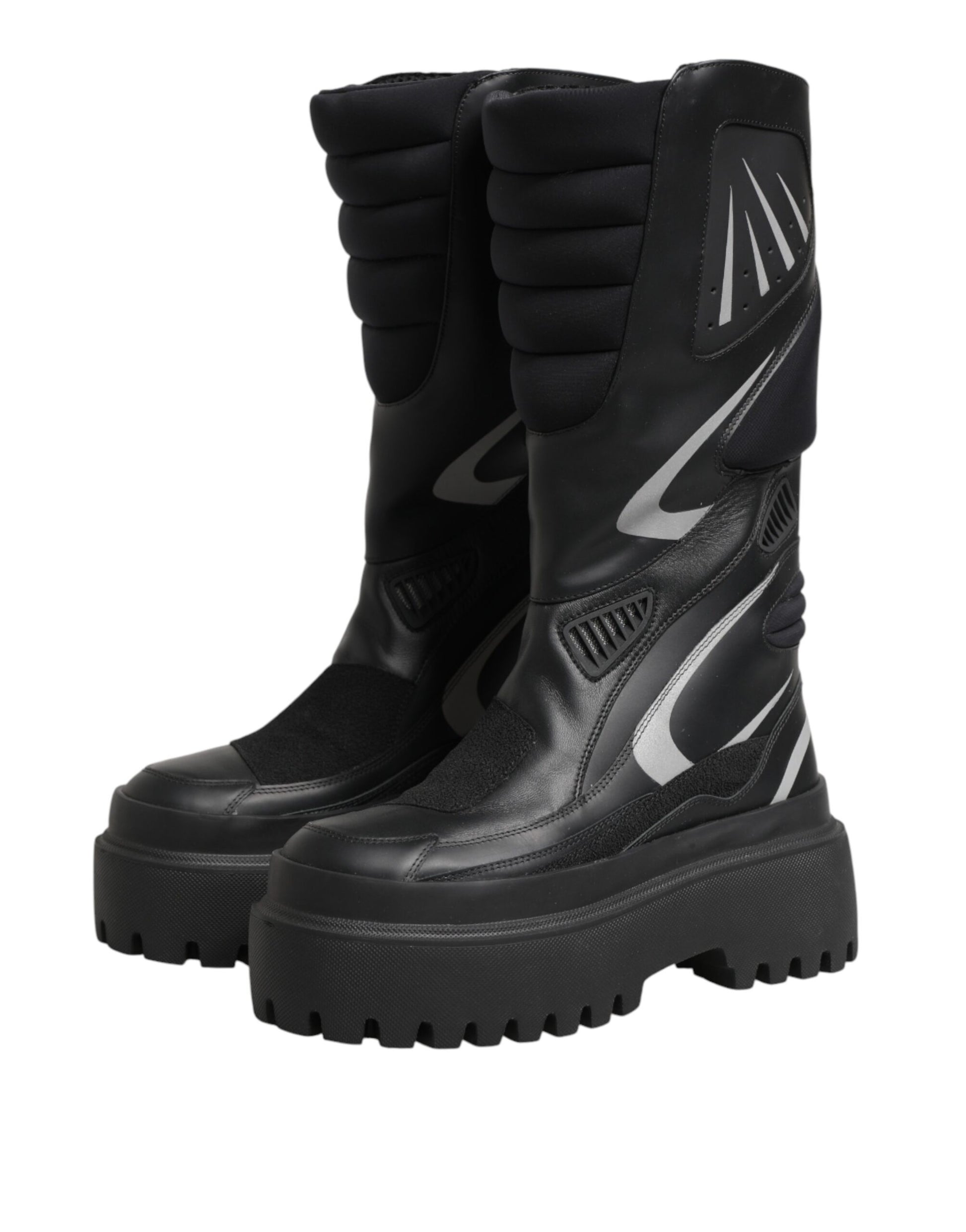 Dolce & Gabbana Black Leather Mid Calf Biker Boots