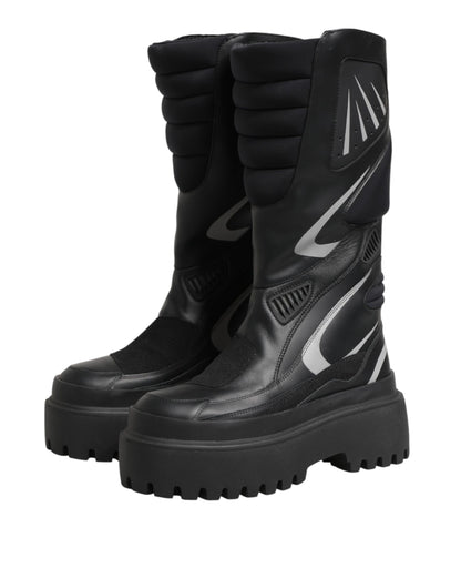 Dolce & Gabbana Black Leather Mid Calf Biker Boots