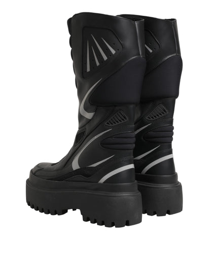 Dolce & Gabbana Black Leather Mid Calf Biker Boots