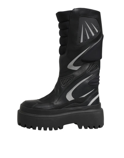 Dolce & Gabbana Black Leather Mid Calf Biker Boots