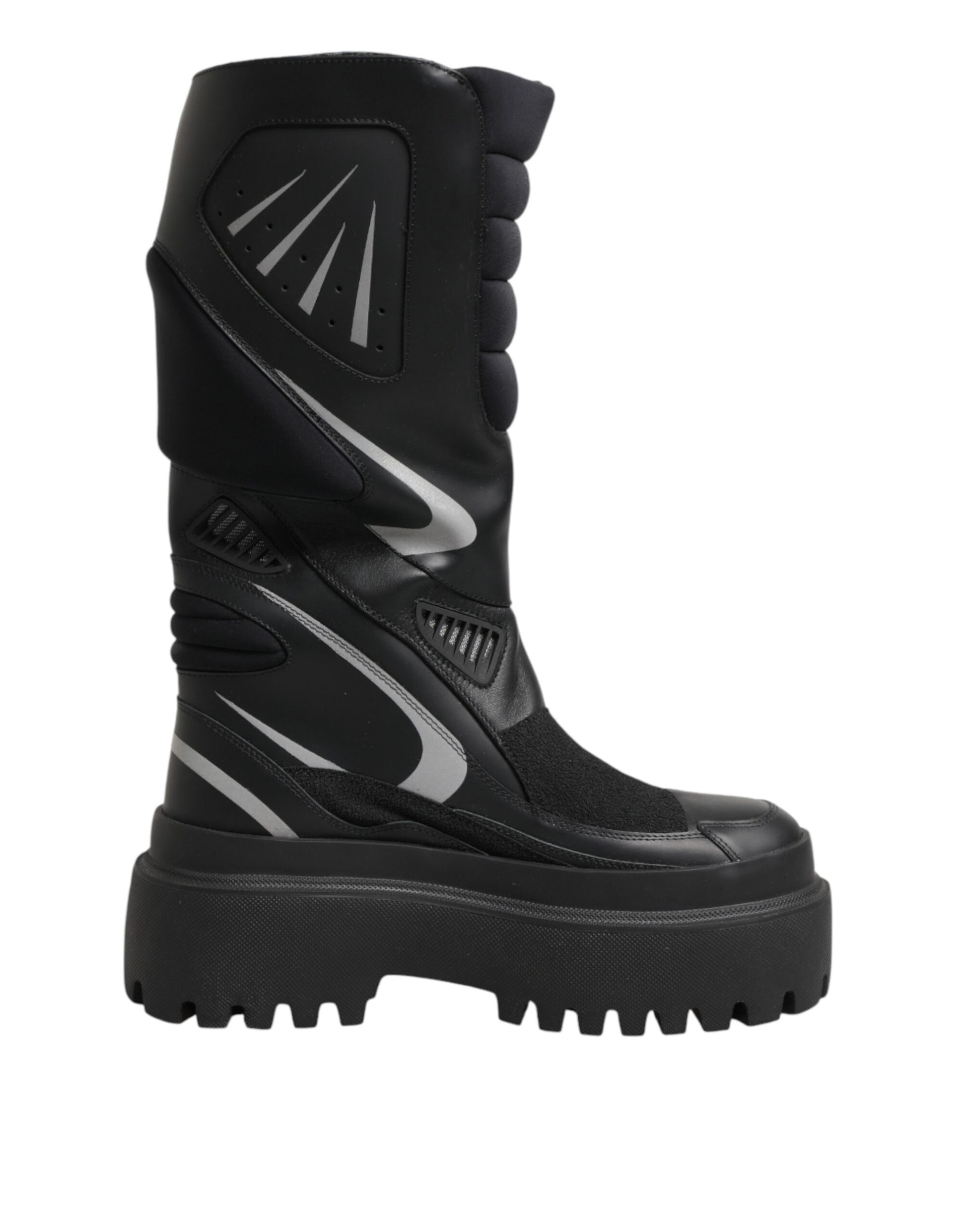Dolce & Gabbana Black Leather Mid Calf Biker Boots