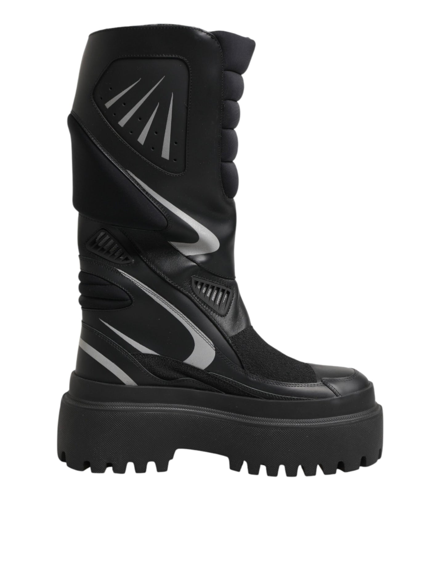 Dolce & Gabbana Black Leather Mid Calf Biker Boots