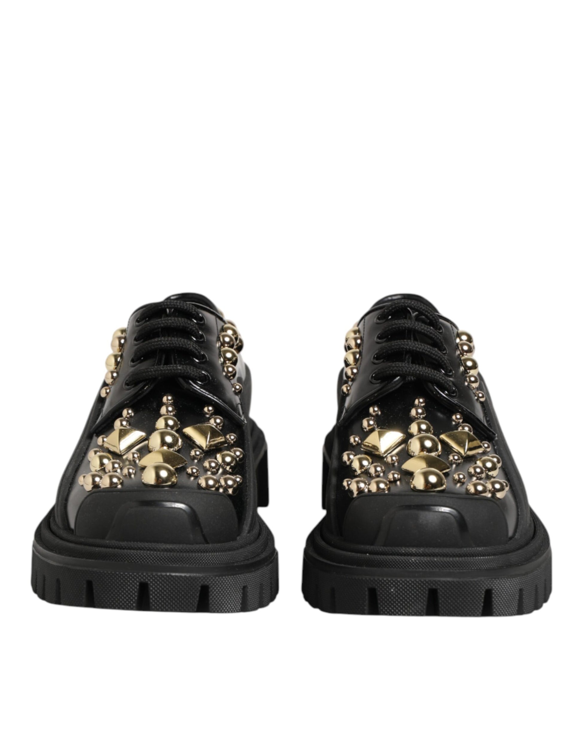 Dolce & Gabbana Black Leather Jeweled Crystals Derby Shoes