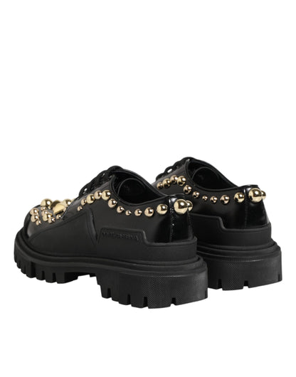 Dolce & Gabbana Black Leather Jeweled Crystals Derby Shoes