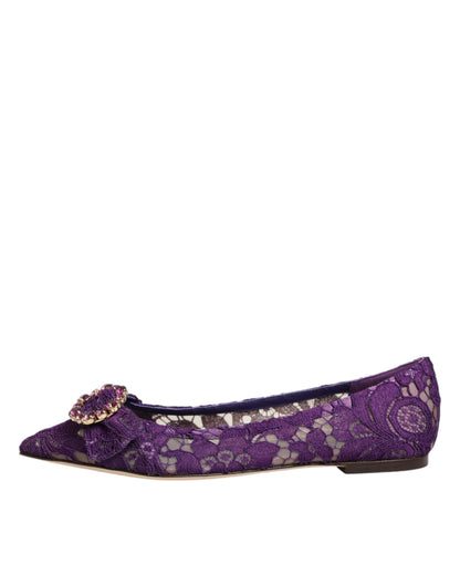 Dolce & Gabbana Purple Taormina Lace Crystals Flats Shoes