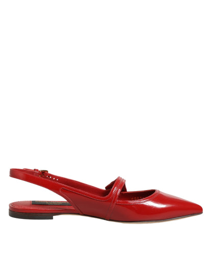 Dolce & Gabbana Red Leather Slingback Flats Sandals Shoes