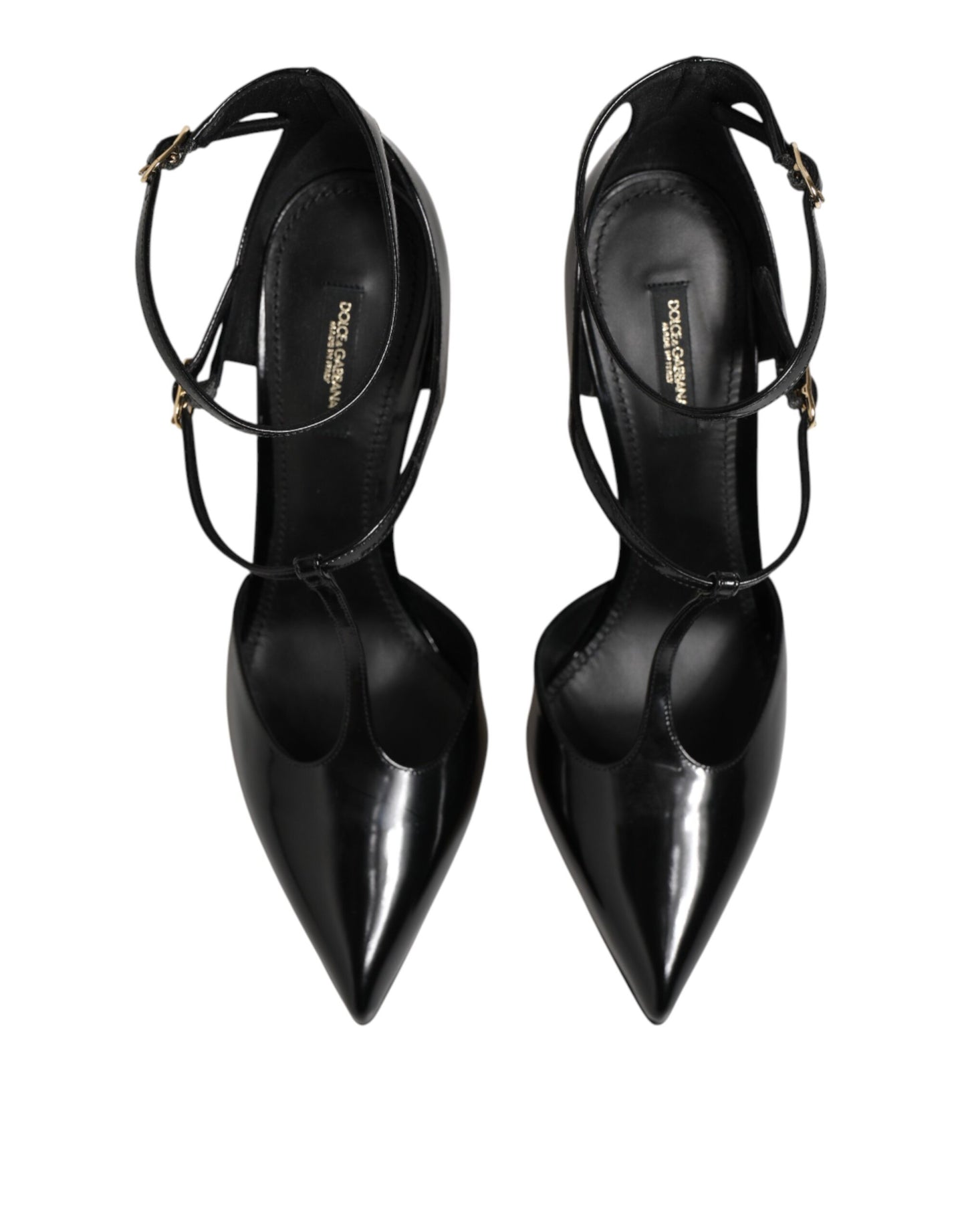 Dolce & Gabbana Black Leather T-Straps Heels Sandals