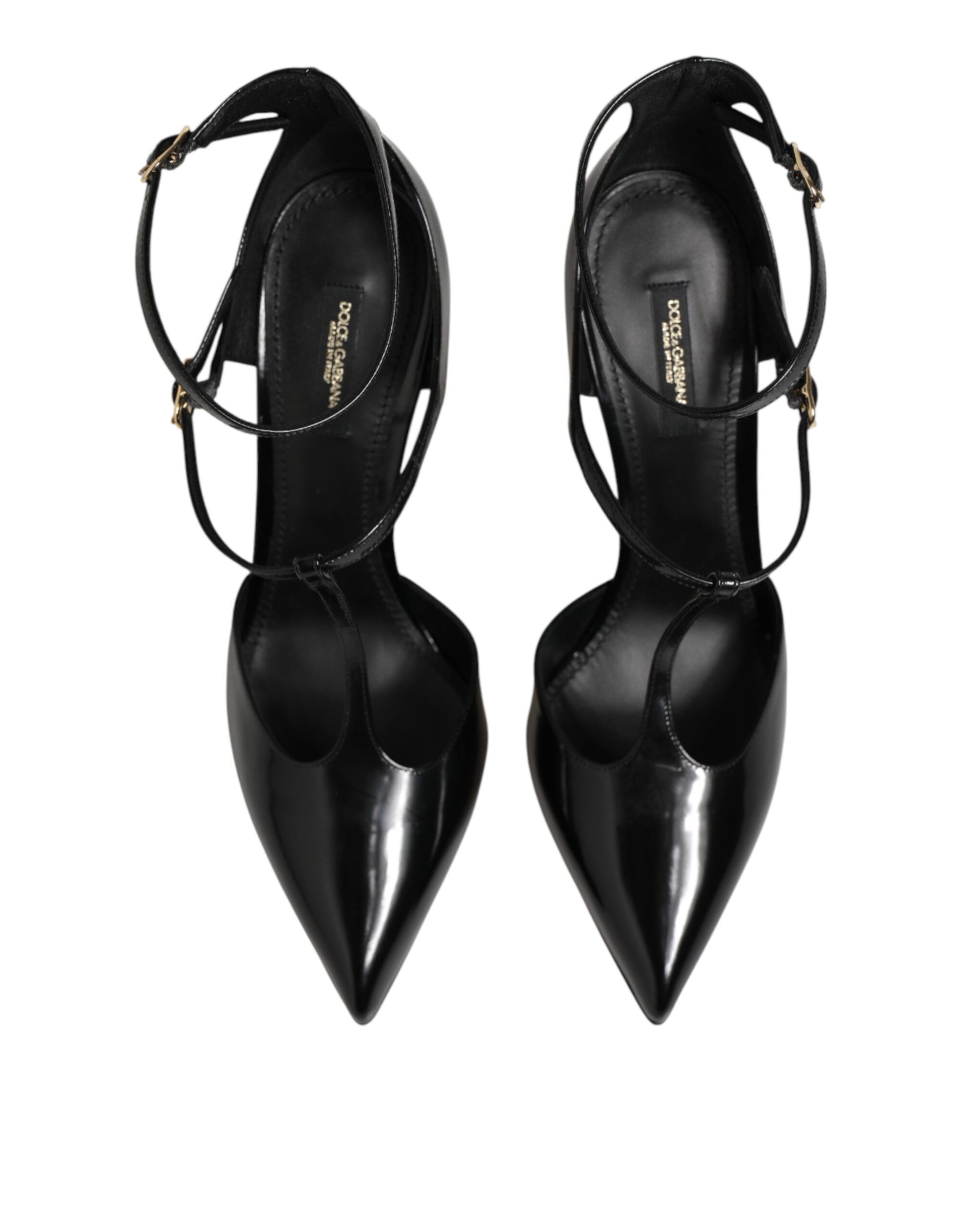 Dolce & Gabbana Black Leather T-Straps Heels Sandals