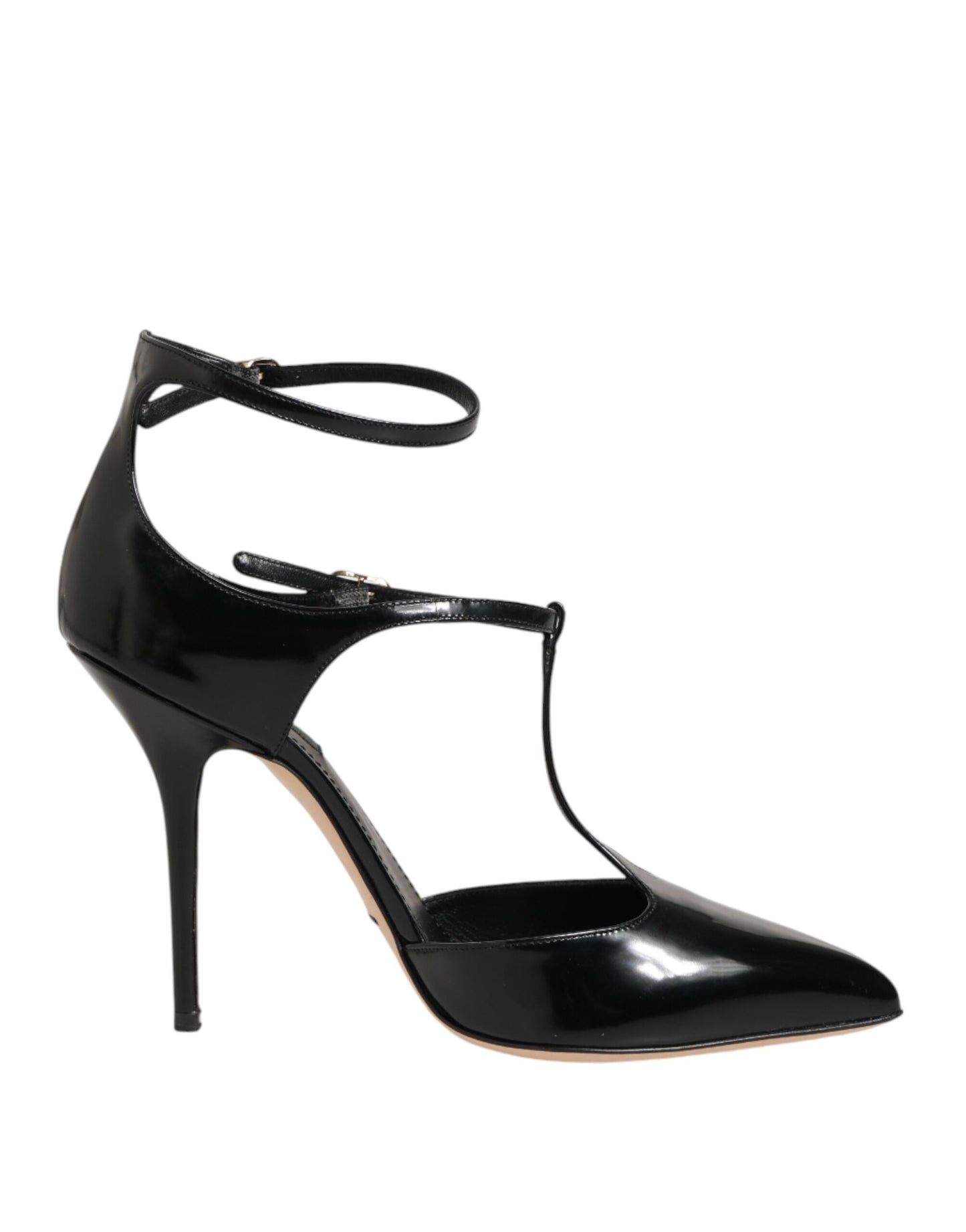 Dolce & Gabbana Black Leather T-Straps Heels Sandals