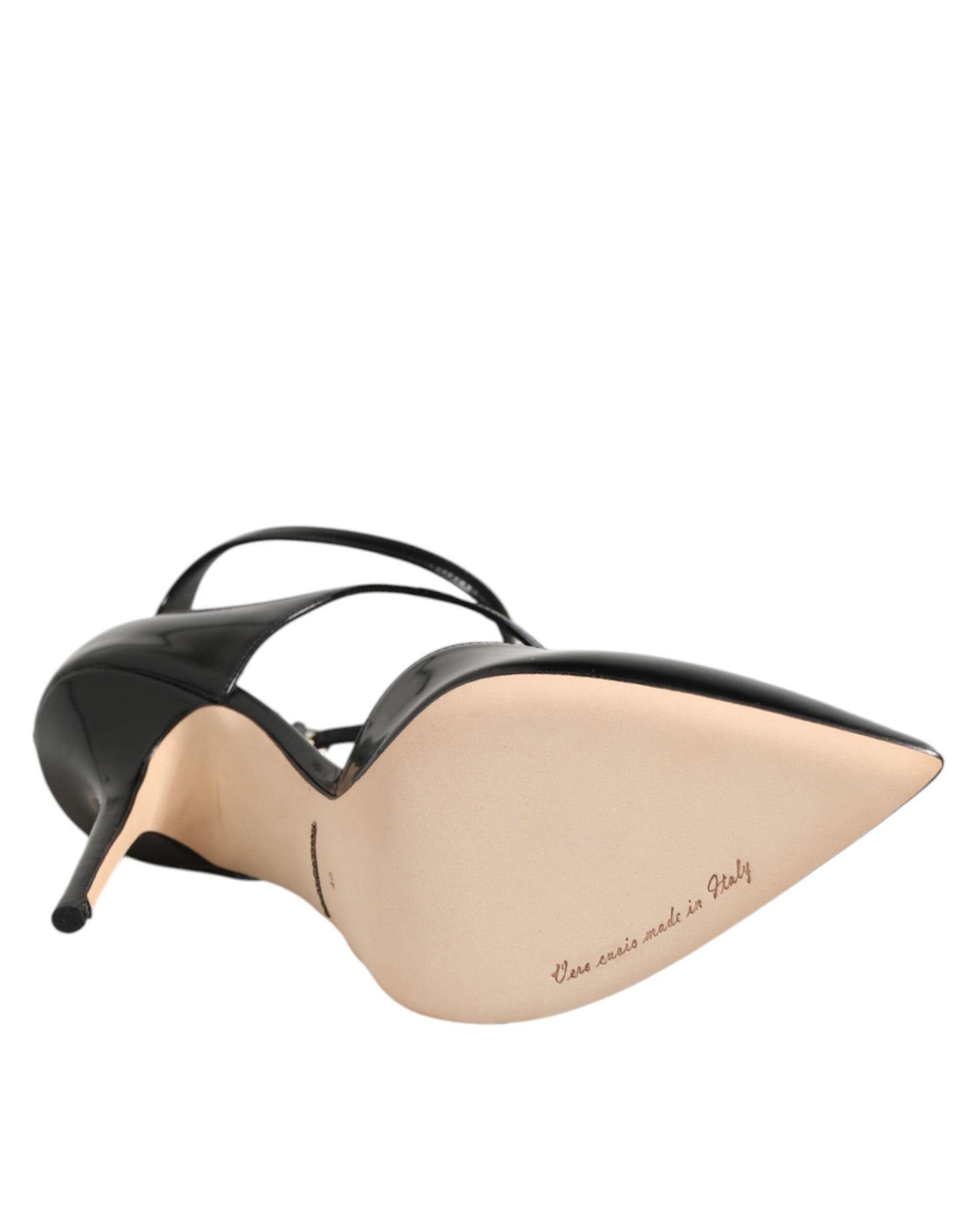 Dolce & Gabbana Black Leather T-Straps Heels Sandals