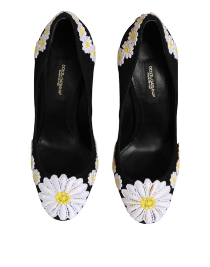 Dolce & Gabbana Black Wool Suede Daisy Heels Pump Shoes
