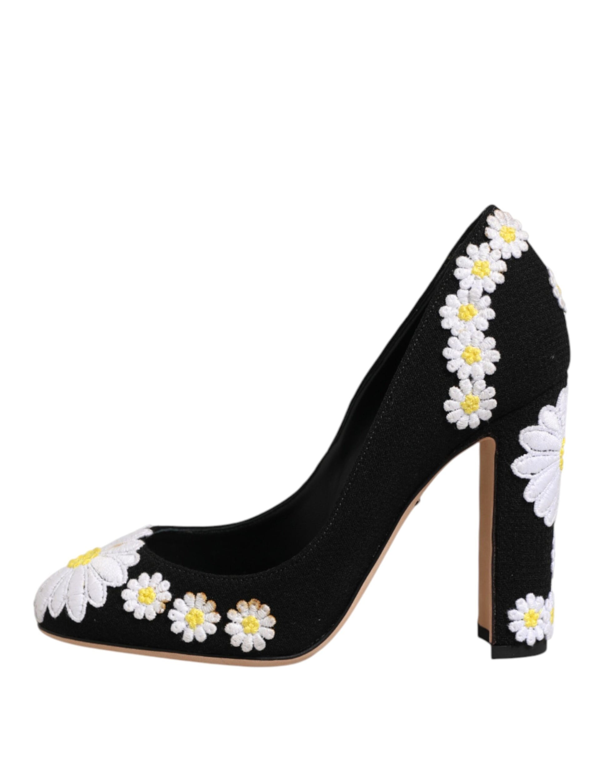 Dolce & Gabbana Black Wool Suede Daisy Heels Pump Shoes