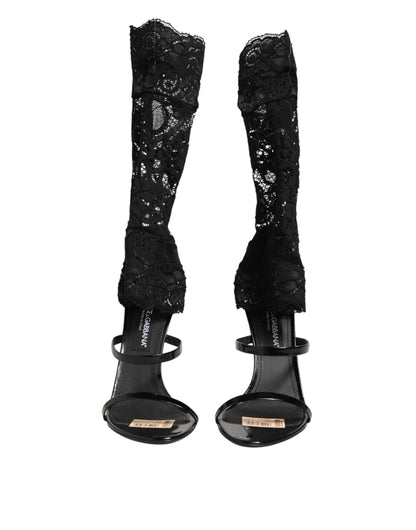 Dolce & Gabbana Black Floral Lace Heels Sandals