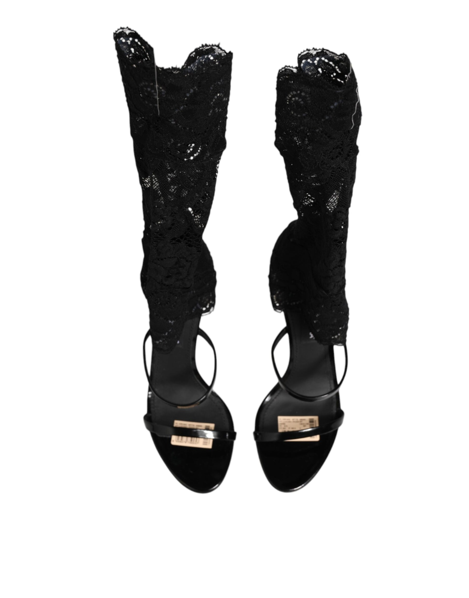 Dolce & Gabbana Black Floral Lace Heels Sandals