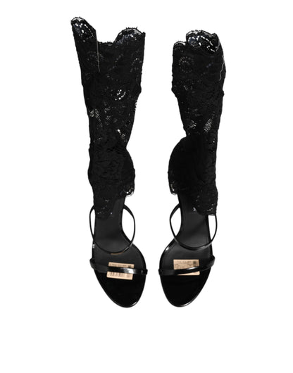 Dolce & Gabbana Black Floral Lace Heels Sandals