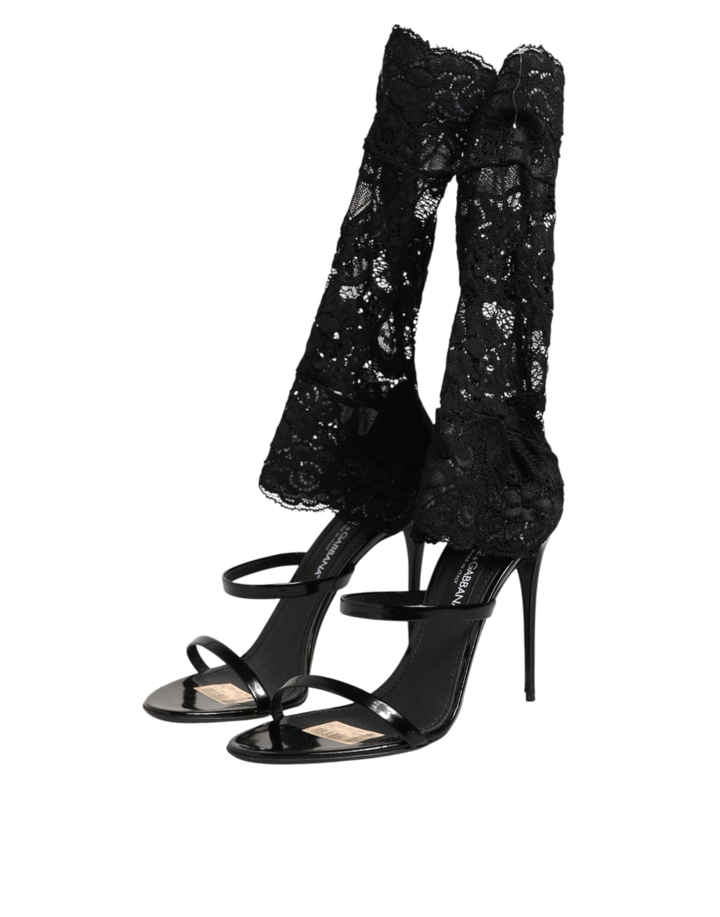 Dolce & Gabbana Black Floral Lace Heels Sandals