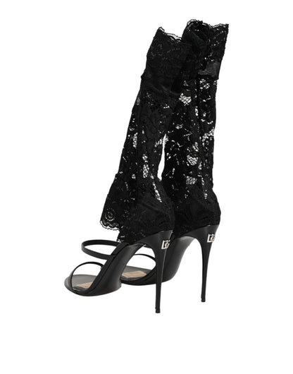 Dolce & Gabbana Black Floral Lace Heels Sandals