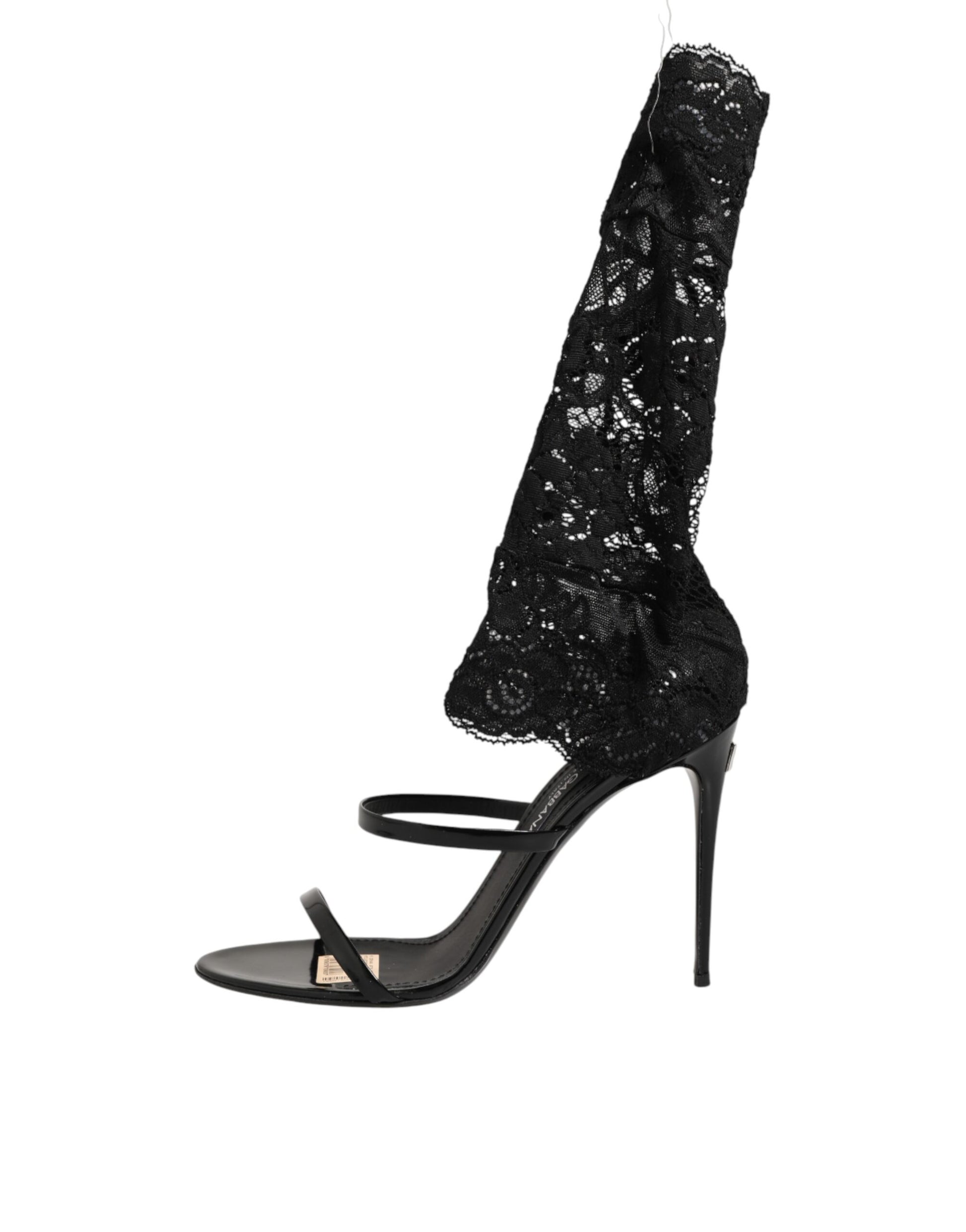 Dolce & Gabbana Black Floral Lace Heels Sandals