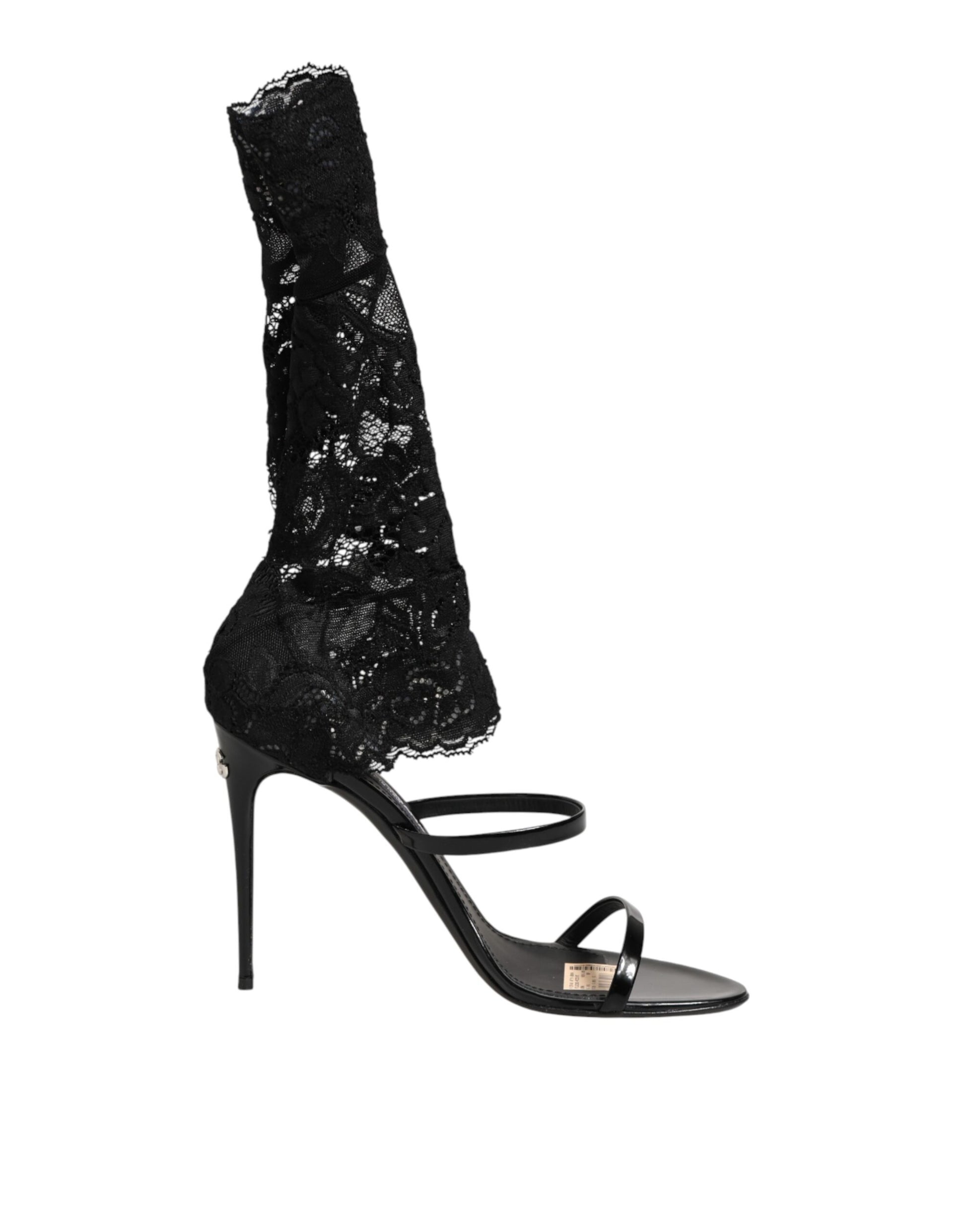 Dolce & Gabbana Black Floral Lace Heels Sandals