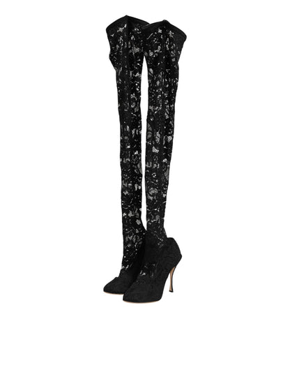 Dolce & Gabbana Black Taormina Lace Sock Boots