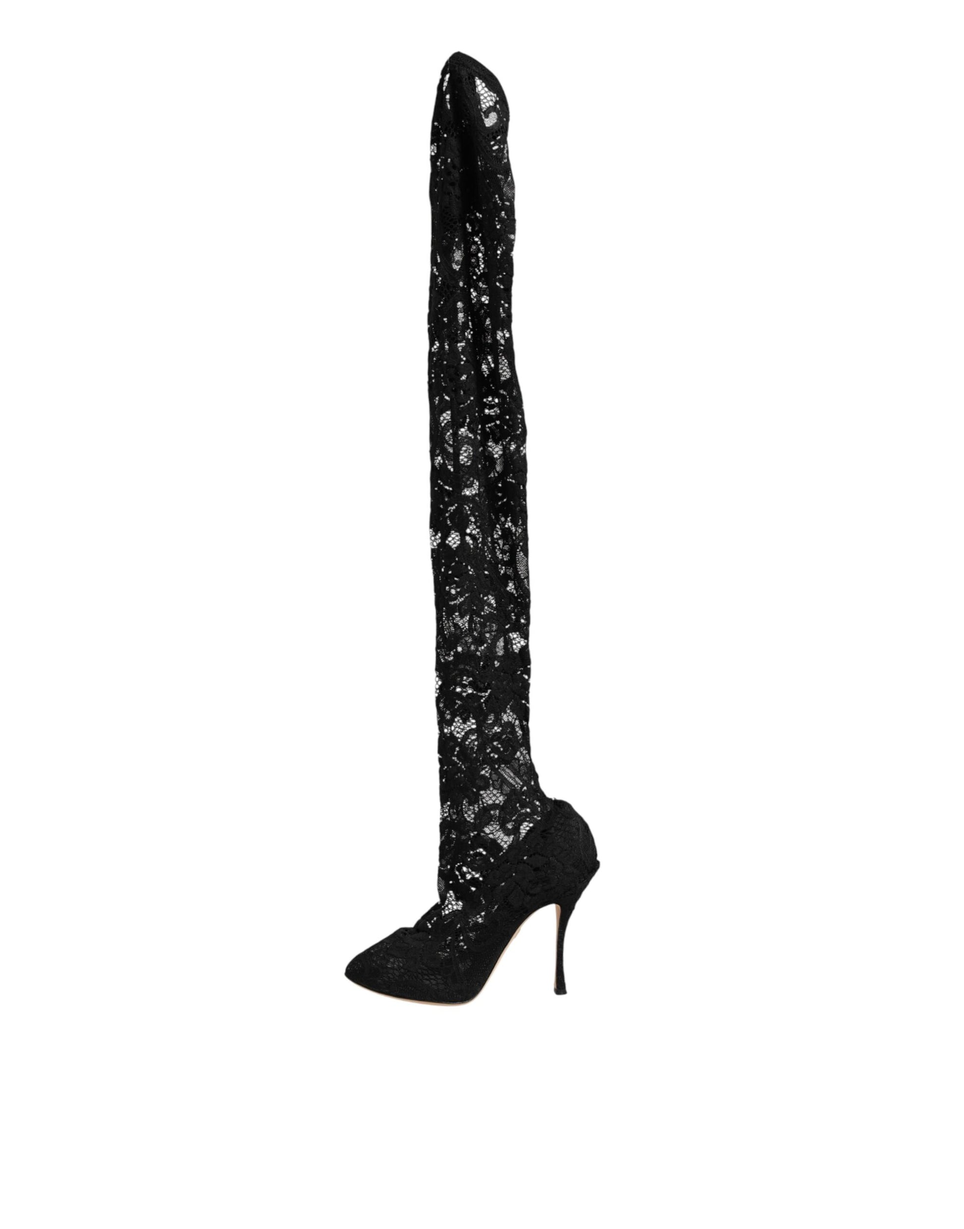 Dolce & Gabbana Black Taormina Lace Sock Boots