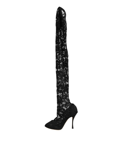 Dolce & Gabbana Black Taormina Lace Sock Boots