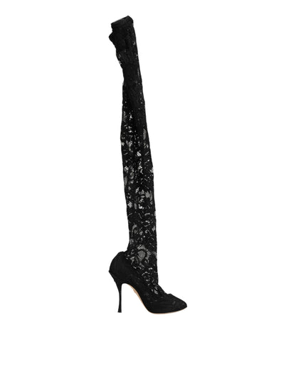 Dolce & Gabbana Black Taormina Lace Sock Boots