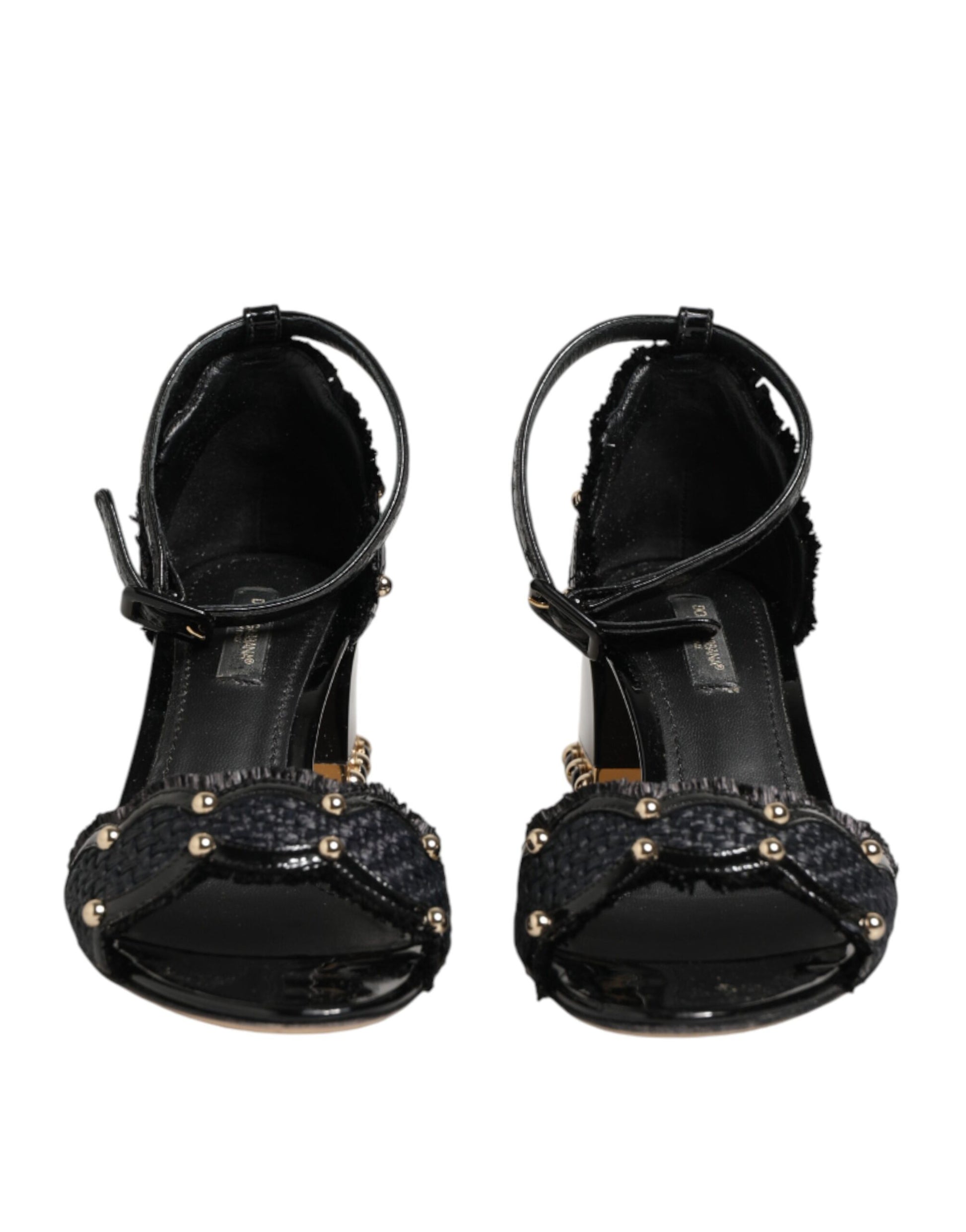 Dolce & Gabbana Black Studded Ankle Strap Sandals