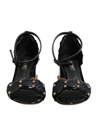Dolce & Gabbana Black Studded Ankle Strap Sandals