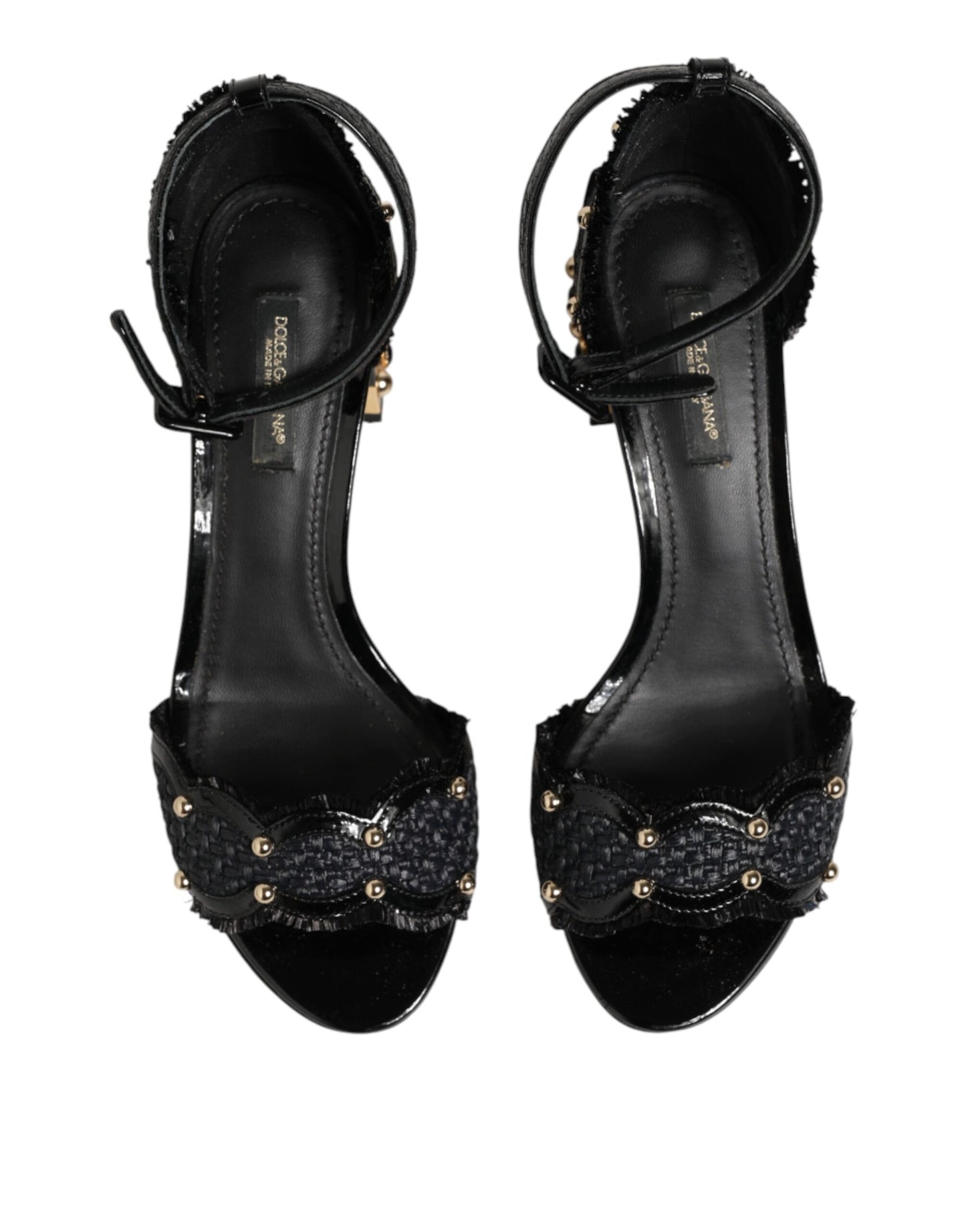 Dolce & Gabbana Black Studded Ankle Strap Sandals