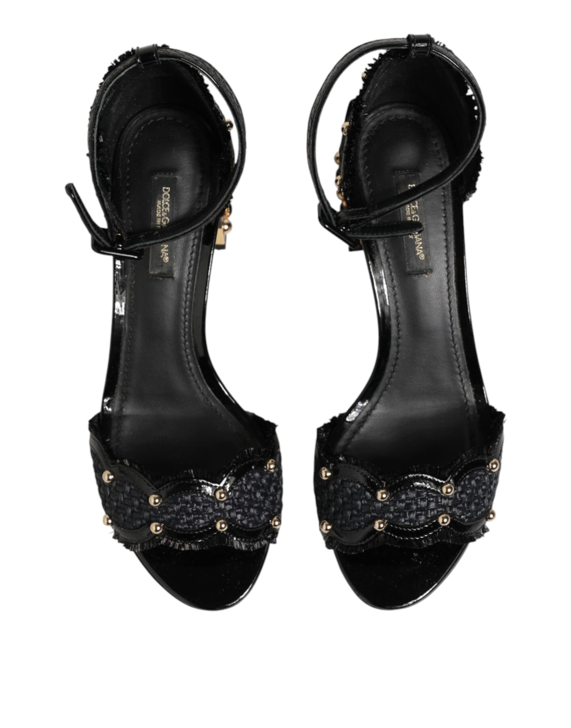 Dolce & Gabbana Black Studded Ankle Strap Sandals