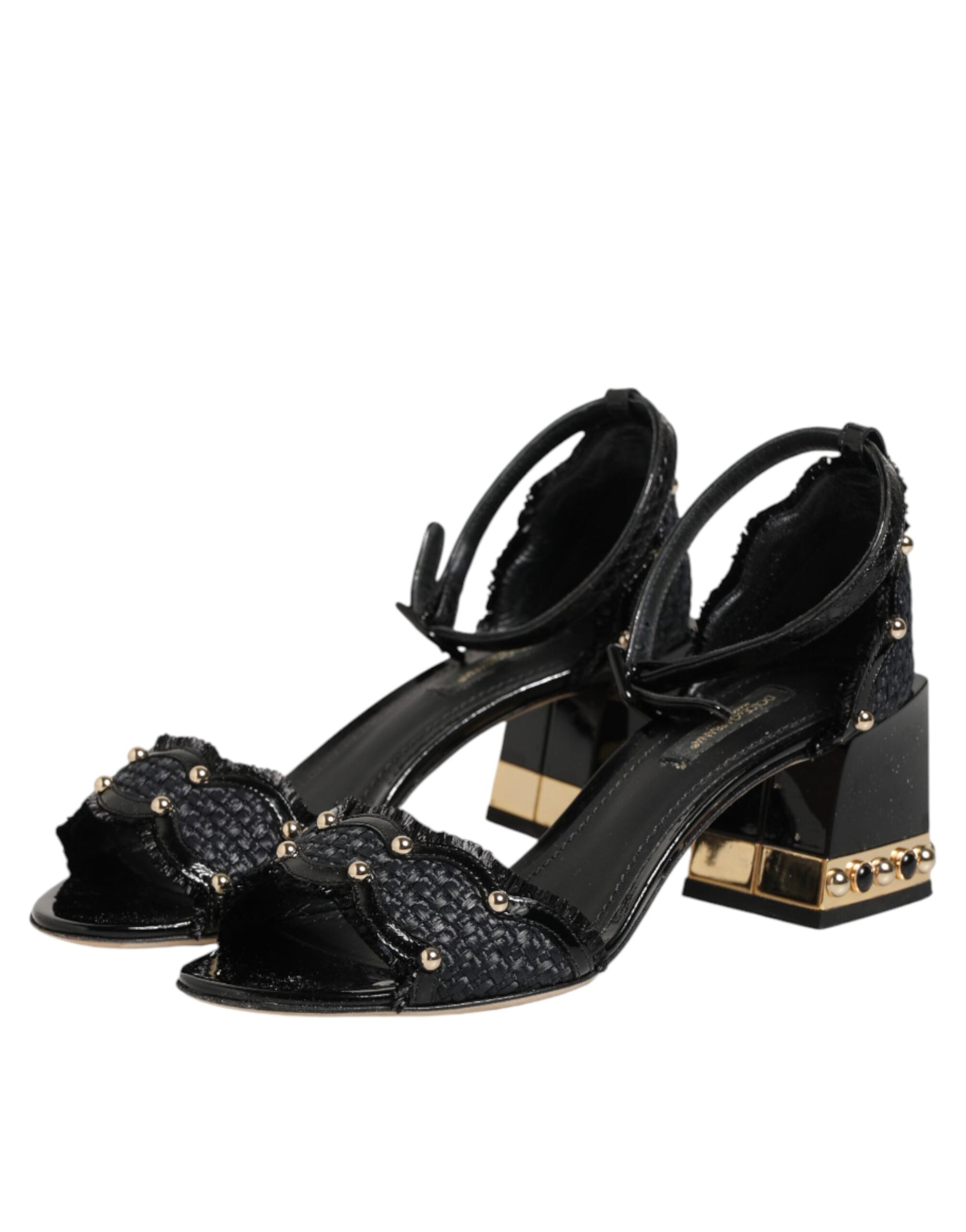 Dolce & Gabbana Black Studded Ankle Strap Sandals