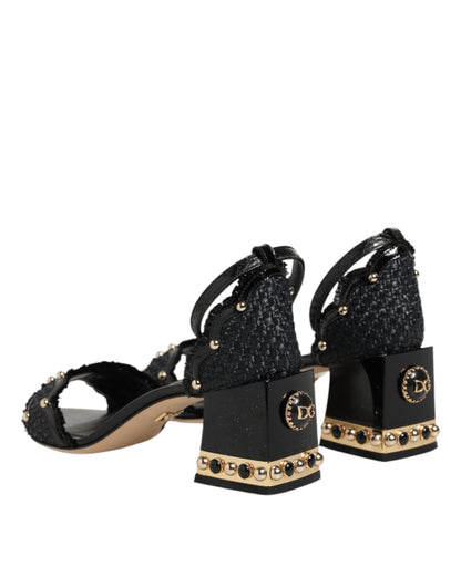 Dolce & Gabbana Black Studded Ankle Strap Sandals
