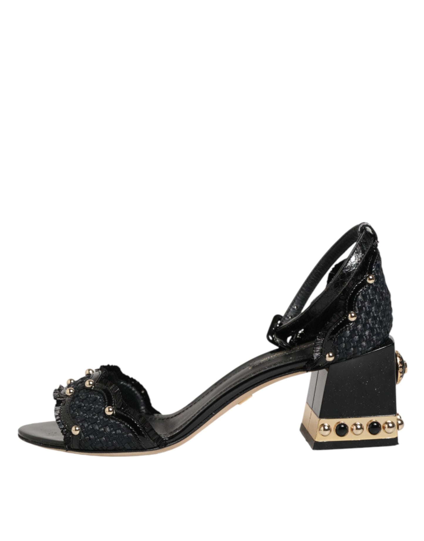 Dolce & Gabbana Black Studded Ankle Strap Sandals