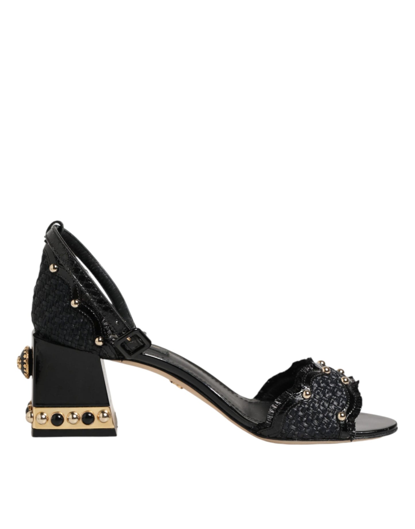 Dolce & Gabbana Black Studded Ankle Strap Sandals