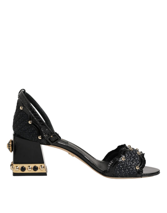 Dolce & Gabbana Black Studded Ankle Strap Sandals