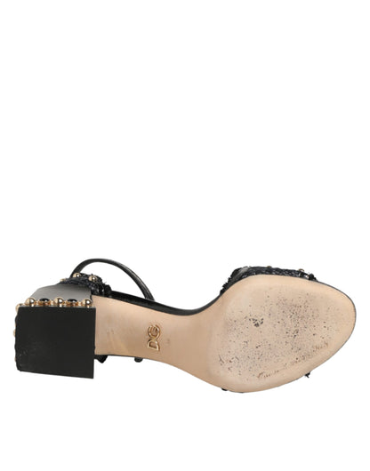 Dolce & Gabbana Black Studded Ankle Strap Sandals