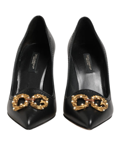 Dolce & Gabbana Black Leather DG Amore Heels Pumps Shoes