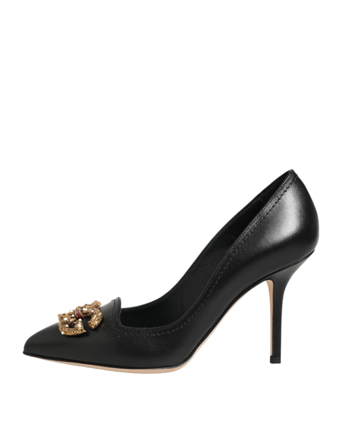 Dolce & Gabbana Black Leather DG Amore Heels Pumps Shoes
