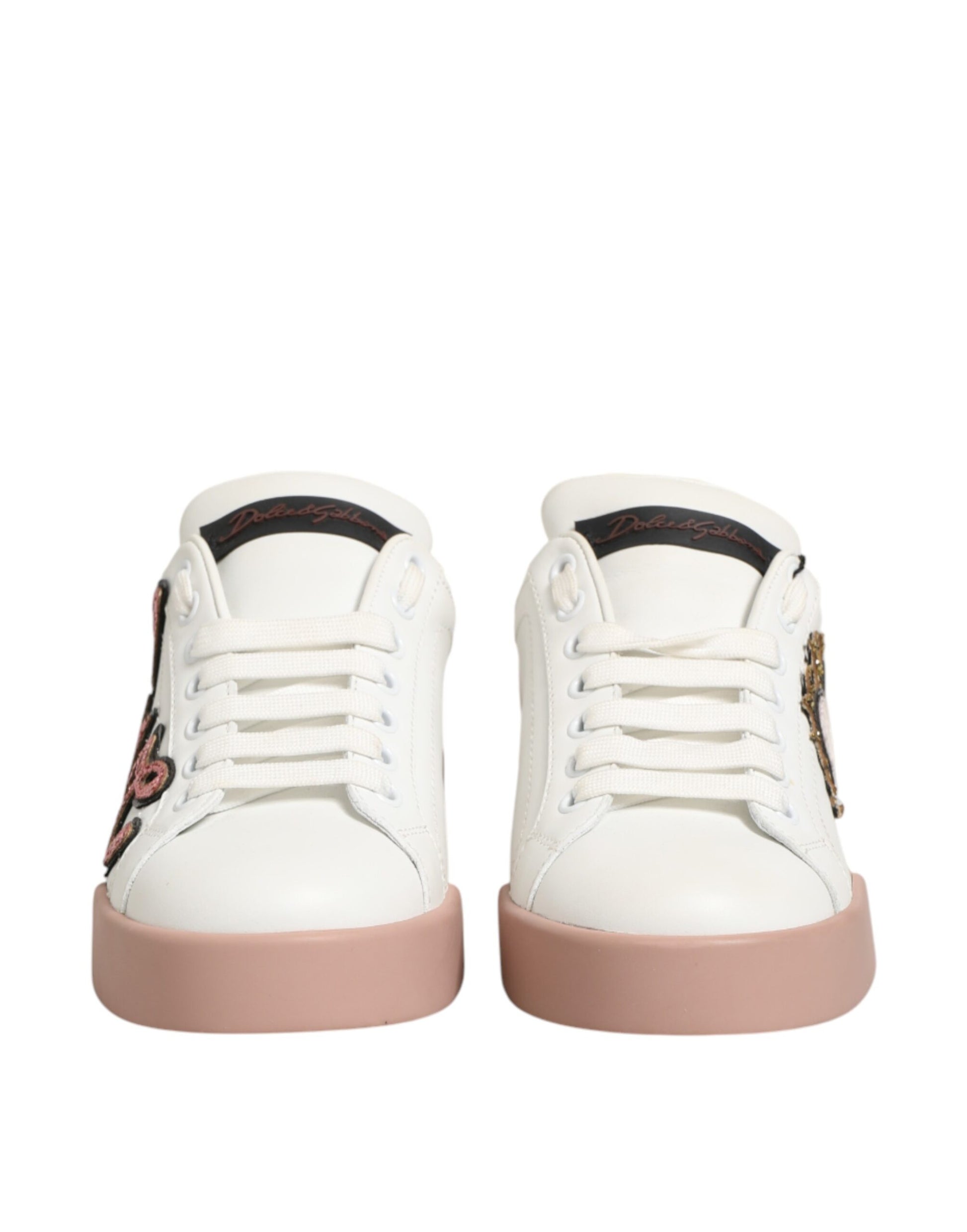 Dolce & Gabbana White Leather Sacred Heart Sneakers